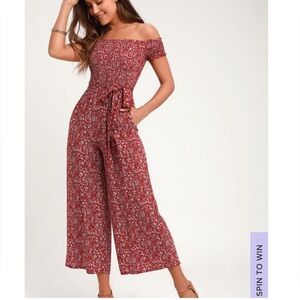 Lulus Red Floral Jumpsuit